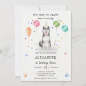 Husky Siberische Hond Pawty Puppy Verjaardag Roze Kaart (Voorkant)