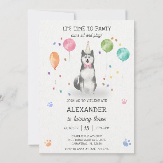 Husky Siberische Hond Pawty Puppy Verjaardag Roze  Kaart (Voorkant)