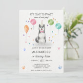 Husky Siberische Hond Pawty Puppy Verjaardag Roze Kaart (Staand voorkant)