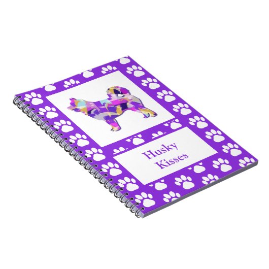 Husky Siberische Hond Silhouet Poot Paarse PY & B Notitieboek (Rechterzijde)