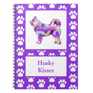 Husky Siberische Hond Silhouet Poot Paarse PY & B Notitieboek