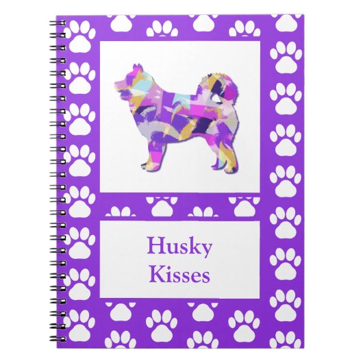 Husky Siberische Hond Silhouet Poot Paarse PY & B Notitieboek (Voorkant)