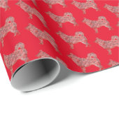 Husky Siberische Kersthond Silhouet Rood Cadeaupapier (Rol Hoek)