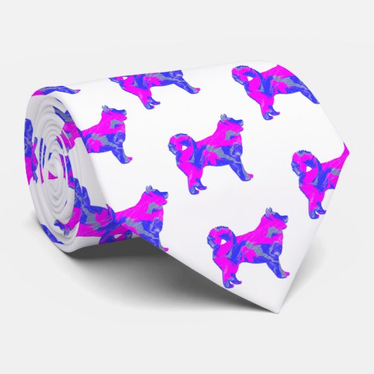 Husky Siberische Leuke Hond Roze Silhouet Witte Ha Stropdas (Opgerold)