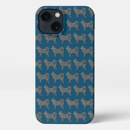 Husky Siberische Leuke Hond Silhouet Grid Blauw iPhone Hoesje (Achterkant)