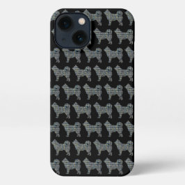 Husky Siberische Leuke Hond Silhouet Grid Zwart iPhone 13 Hoesje