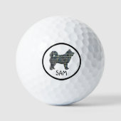 Husky Siberische Leuke Hond Silhouet Monogram Grid Golfballen (Voorkant)