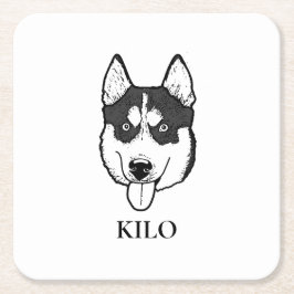Husky Sibir Hond Gepersonaliseerde Hand Drawing Kartonnen Onderzetters