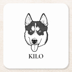 Husky Sibir Hond Gepersonaliseerde Hand Drawing Kartonnen Onderzetters