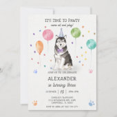 Husky Sibir Hond Pawty Puppy Verjaardag Roze Kaart (Voorkant)