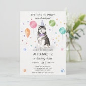 Husky Sibir Hond Pawty Puppy Verjaardag Roze Kaart (Staand voorkant)