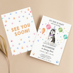 Husky Sibir Hond Pawty Puppy Verjaardag Roze Kaart