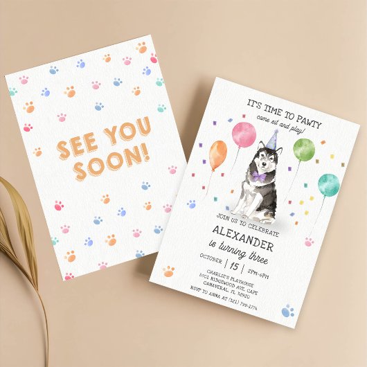 Husky Sibir Hond Pawty Puppy Verjaardag Roze Kaart