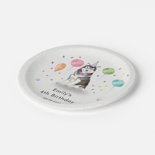 Husky Sibir Puppy Dog Kids Verjaardagsfeest Papieren Bordje (Gekanteld)