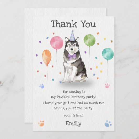 Husky Sibir Puppy Dog Verjaardag Dank je kaart (Voorkant / Achterkant)