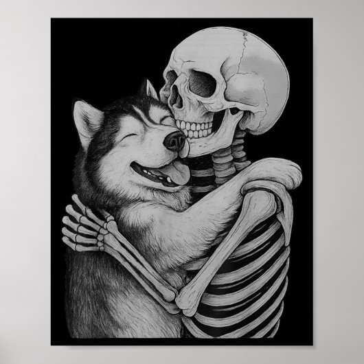 Husky Skelet Knuffel Halloween Hond Liefhebber Poster (Voorkant)