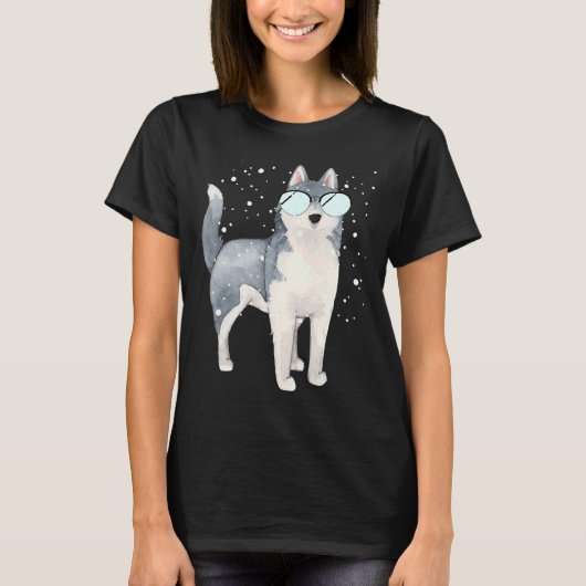 Husky sledehond met ruitenwisserbril t-shirt (Voorkant)