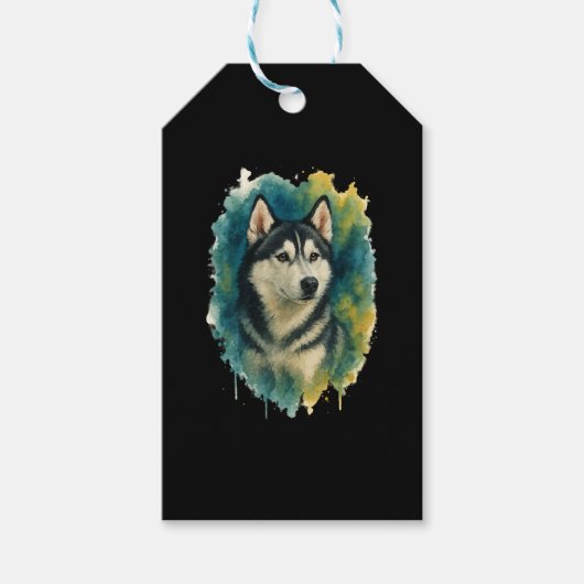 Husky Spirit Watercolor Majesteit Cadeaulabel (Voorkant)