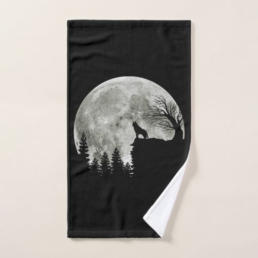 Husky Stand Op Berg Spooky Halloween Moon Bad Handdoek (Handdoek)