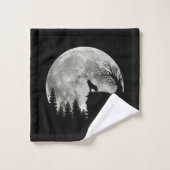 Husky Stand Op Berg Spooky Halloween Moon Bad Handdoek (Wasdoekje)