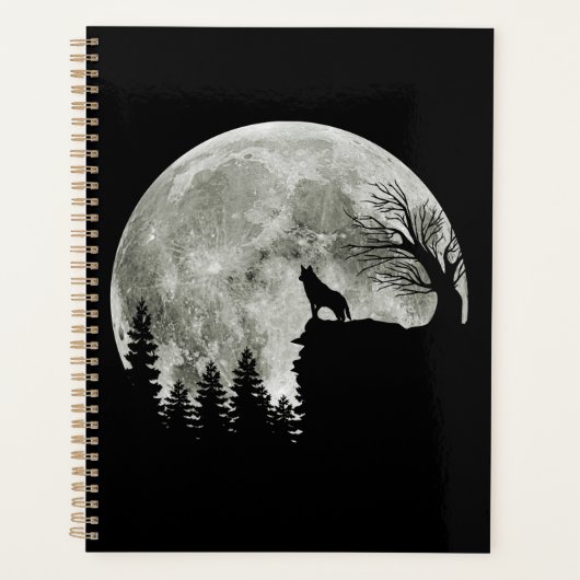 Husky Stand Op Berg Spooky Halloween Moon Planner (Voorkant)