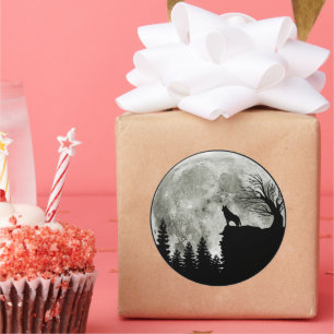 Husky Stand Op Berg Spooky Halloween Moon Ronde Sticker