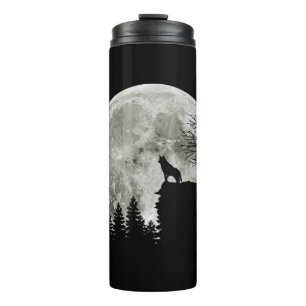 Husky Stand Op Berg Spooky Halloween Moon Thermosbeker