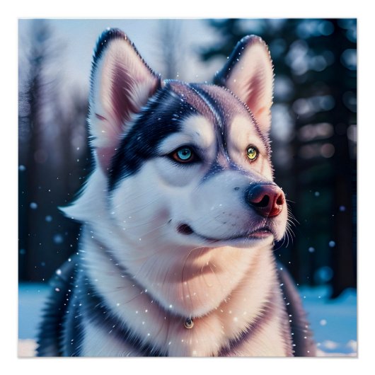Husky Stares in de winter Perfect Poster (Voorkant)