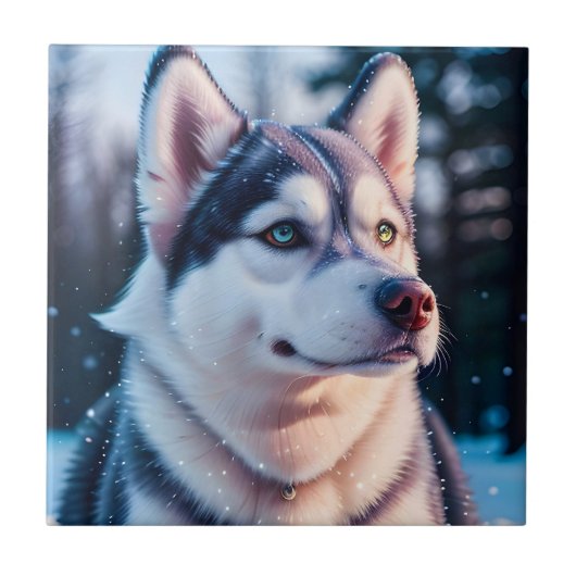 Husky Stares in de winter Tegeltje (Voorkant)