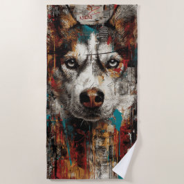 Husky Straatkunst Portret Urbane Graffiti Stijl Strandlaken