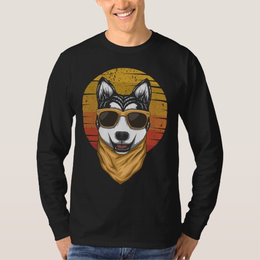 Husky Sunset Retro Vector T-shirt (Voorkant)