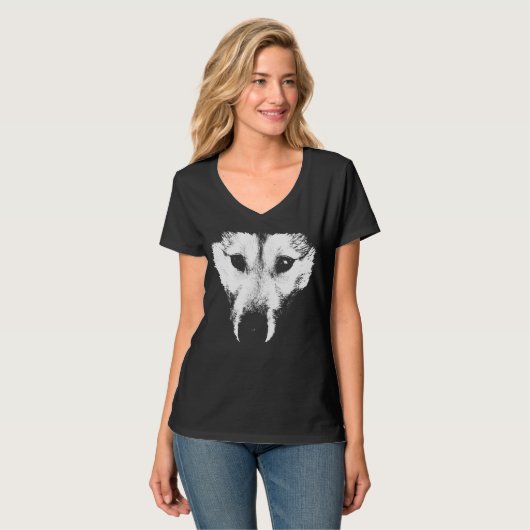 Husky T-shirt Dames Husky Wolf Art T-shirt Hondens (Voorkant volledig)