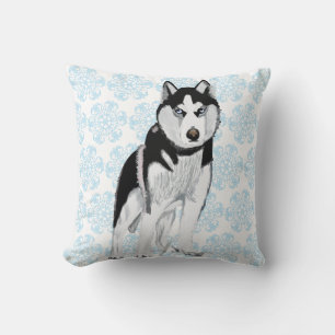 Husky tegen Snow Flakes Kussen