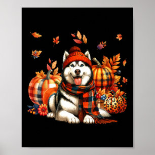 Husky Thanksgiving Leopard Pompoenen vallen blader Poster