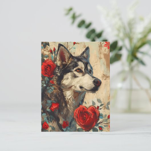 Husky  Valentijnsdag Briefkaart (Staand voorkant)