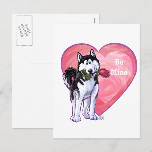 Husky Valentijnsdag Feestdagenkaart (Voorkant / Achterkant)