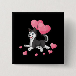 Husky Valentijnsdag Holding ballon Heart Gift Vierkante Button 5,1 Cm