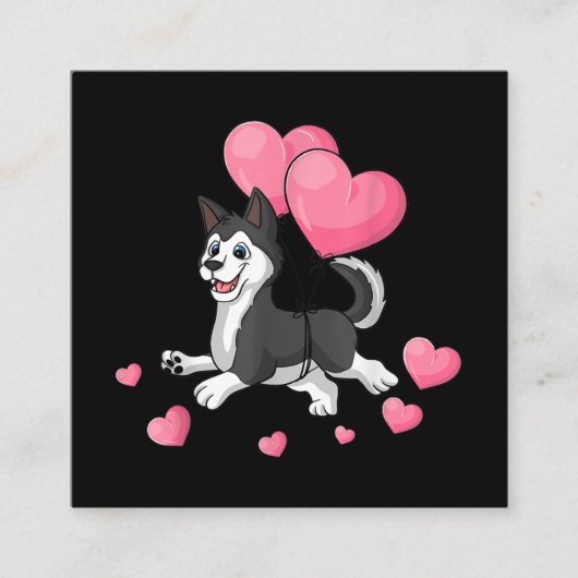 Husky Valentijnsdag Holding ballon Heart Gift Vierkante Visitekaartje (Voorkant)