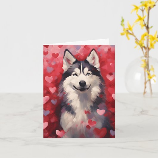 Husky Valentijnsdag Kaart (Gele Bloem)