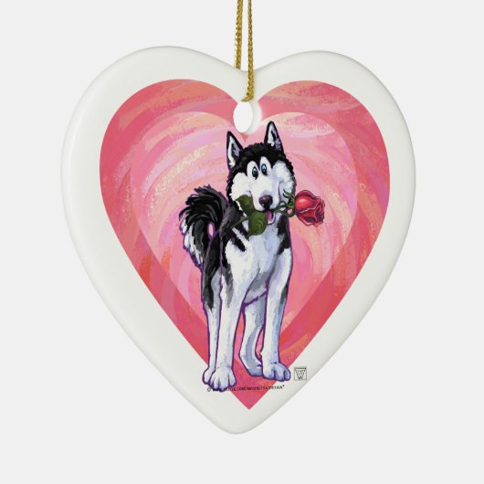 Husky Valentijnsdag Keramisch Ornament (Rechts)