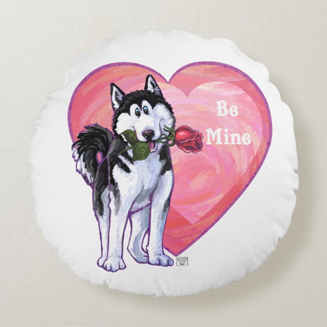 Husky Valentijnsdag Rond Kussen (Voorkant)
