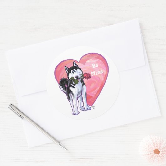 Husky Valentijnsdag Ronde Sticker (Envelop)