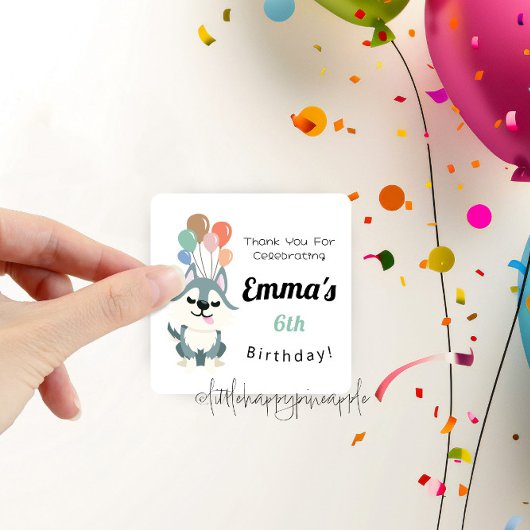 Husky verjaardagsfeestje dank je vierkante sticker