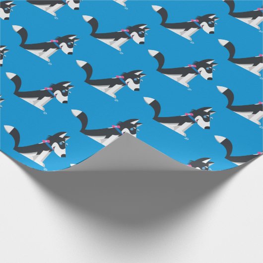 Husky - Verpakkingspapier (blauw) Cadeaupapier (Hoek)
