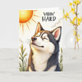 Husky "Vibin’ Hard" Grappige Groet Kaart (Gele Bloem)