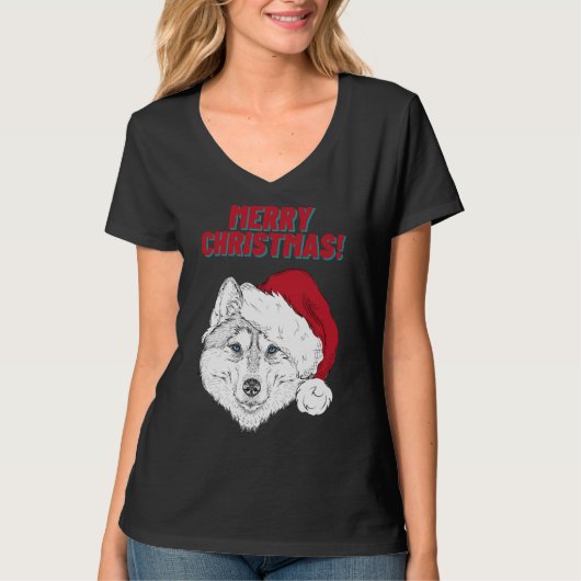 Husky Vrolijke Kerststijl 1 T-shirt (Voorkant)