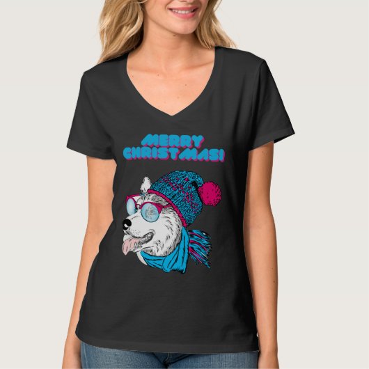 Husky Vrolijke Kerststijl 2 T-shirt (Voorkant)