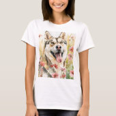 Husky Vrouwen T-shirt – Waterverf Hond T-shirt (Voorkant)