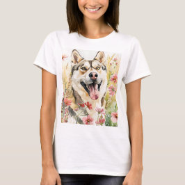 Husky Vrouwen T-shirt – Waterverf Hond T-shirt