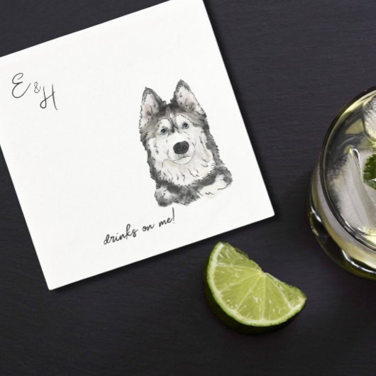 Husky waterverf bruiloft cocktail servetten